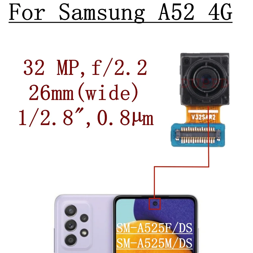 Rear Front Camera For Samsung Galaxy A52 SM-A525F A525M 4G Backside Back Facing Wide Camera Module Replacement Parts