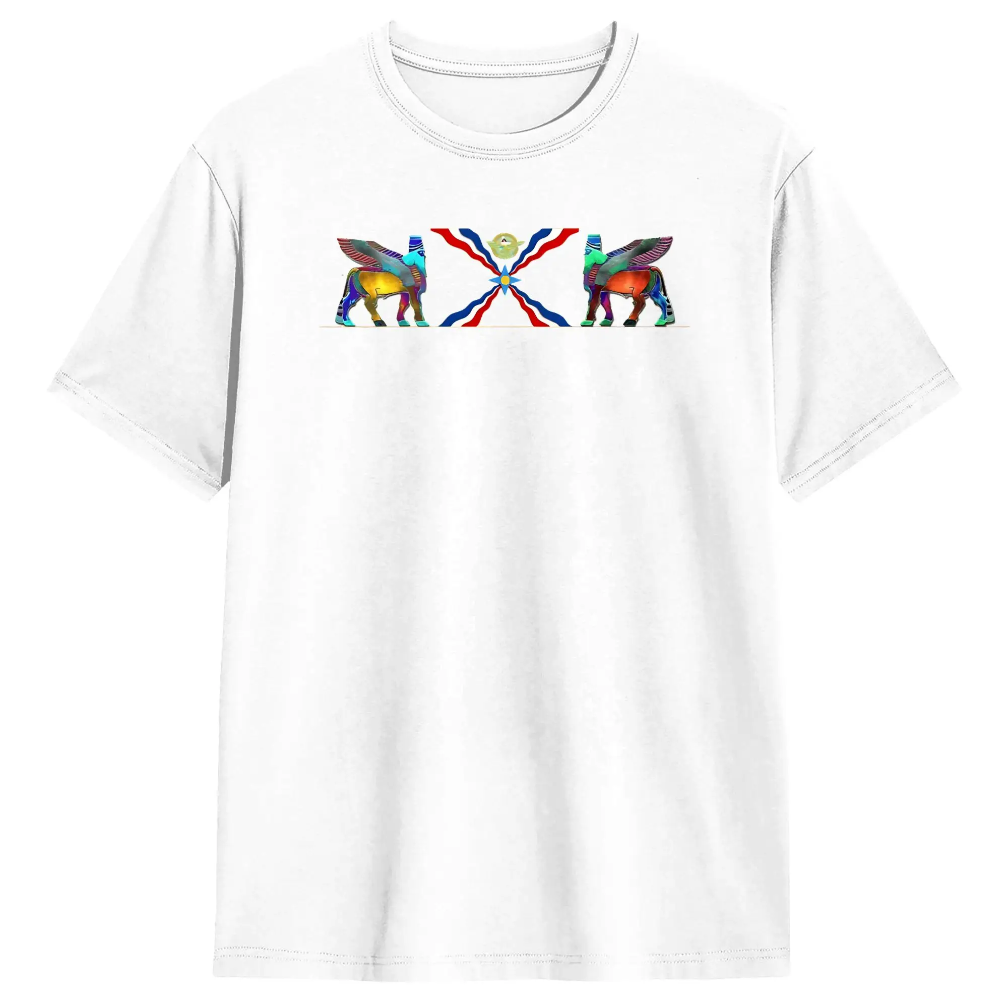 Assyrian Flag And Lamassu  Cotton T-Shirt For Man Summer  Classic T Shirts Fashion Tee Shirt Big Size Dropshipping Clothing