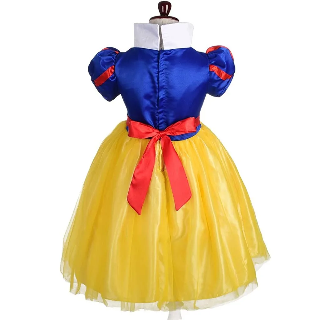 Disney Snow White Princess Dress Kids Girl Costume With Cape Headwear Halloween Carnival Birthday Party Cosplay Children Clothes