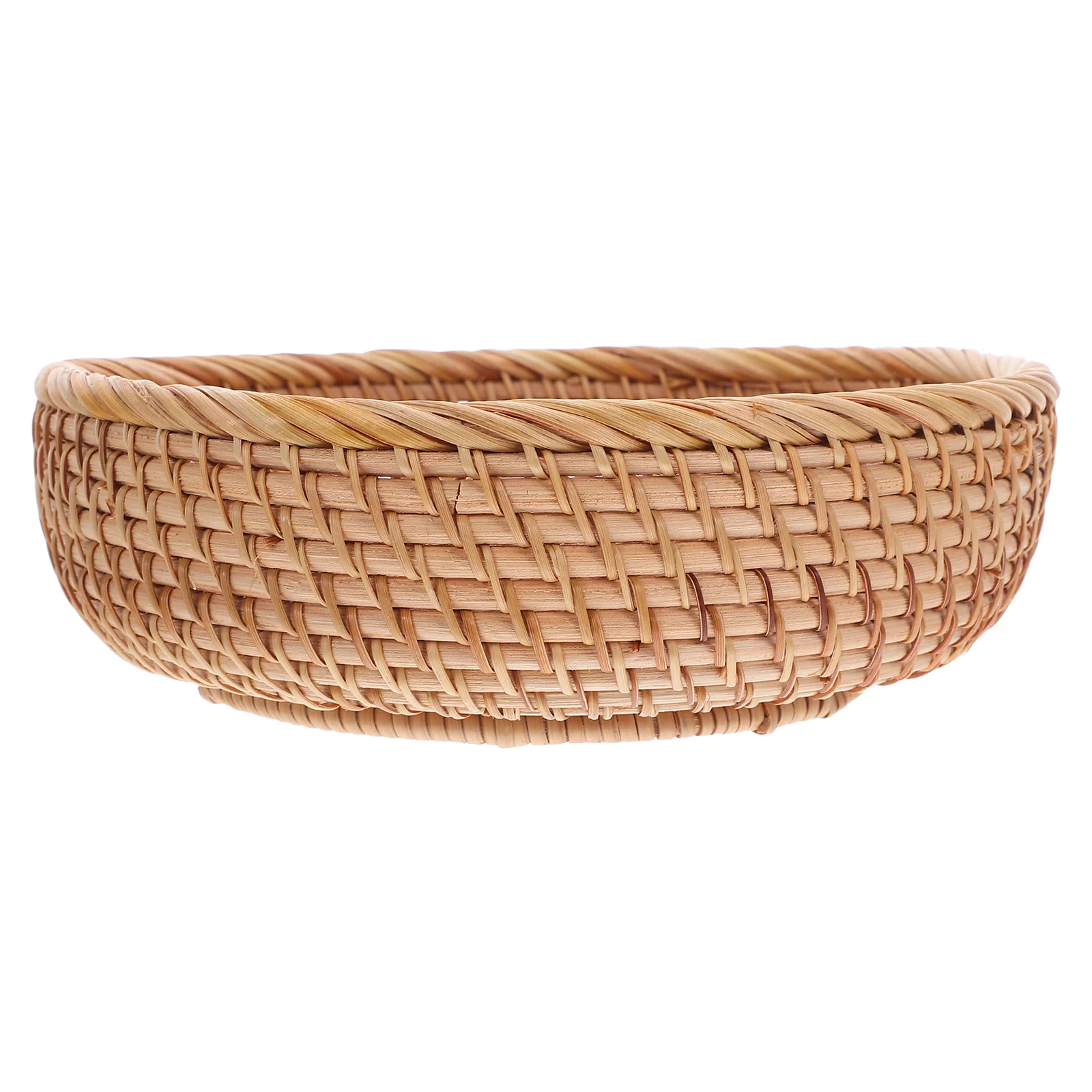 Round Woven Rattan Fruit Basket Handmade Ventilated Snack Space-Saving Kitchen Counter Tea Table Home Decor Serving