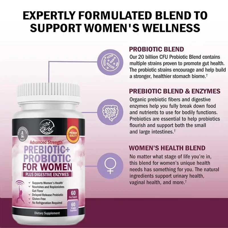 Women's Prebiotics and Probiotics for Immune Healthand Intestinal ,digestive Enzyme Capsules,lactobacillus Probiotic Supplements