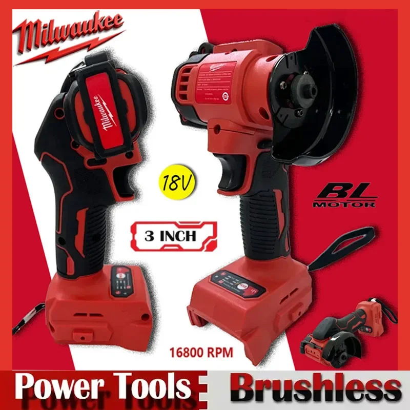 

Milwaukee 18V Battery Cordless Angle Grinder 3 Inch Polishing Machine Mini Diamond Cutting Grinding Cut OFF Tools