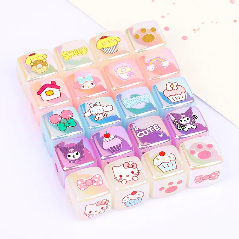 Cartoon anime Sanrio square beads UV electroplated cute Kawaii hello kitty handmade DIY phone chain necklace accessory materials