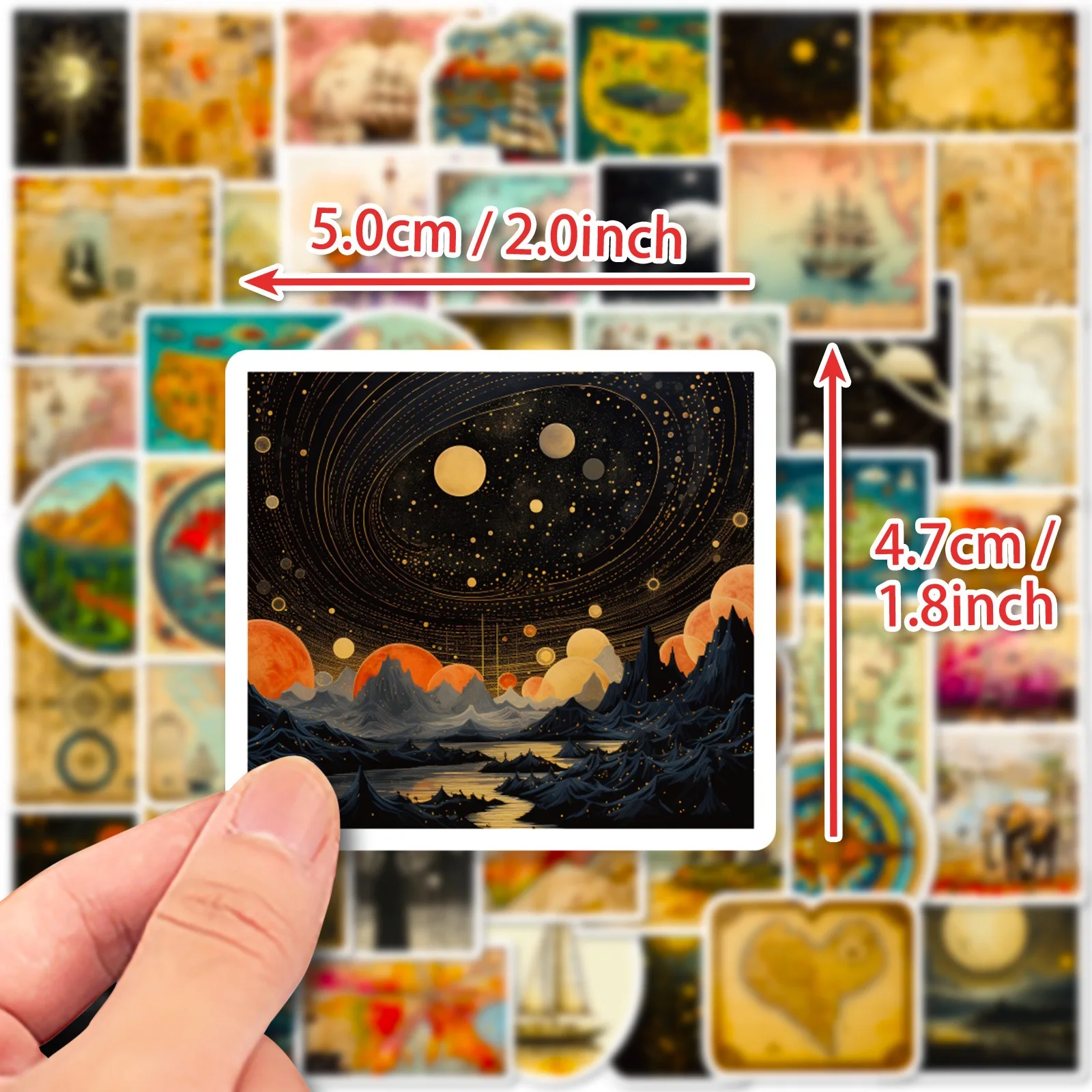 10/50pcs Vintage World Map Stickers Aesthetic Planet Moon Graffiti Decals Toy DIY Skateboard Phone Bike Wall Decoration Sticker