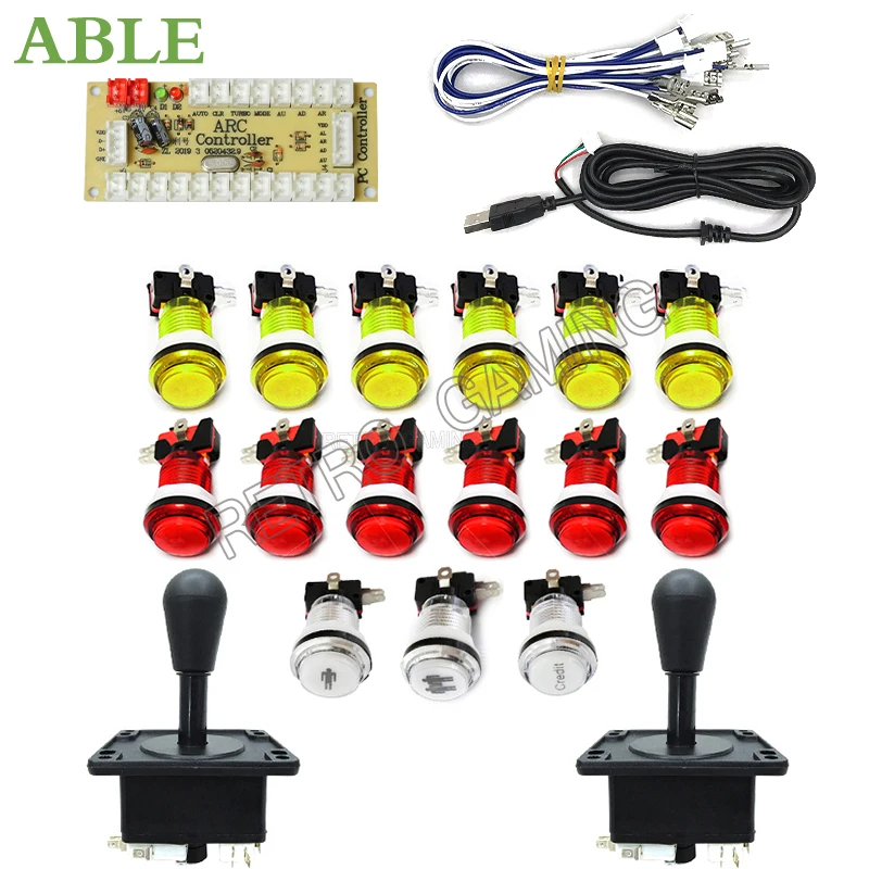 Kit Arcade 2 Player Zero Delay Mando Arcade Usb Encoder per Pc Rasberry Pi 33mm Led Push Button Joystick Usb Arcade Cabinet