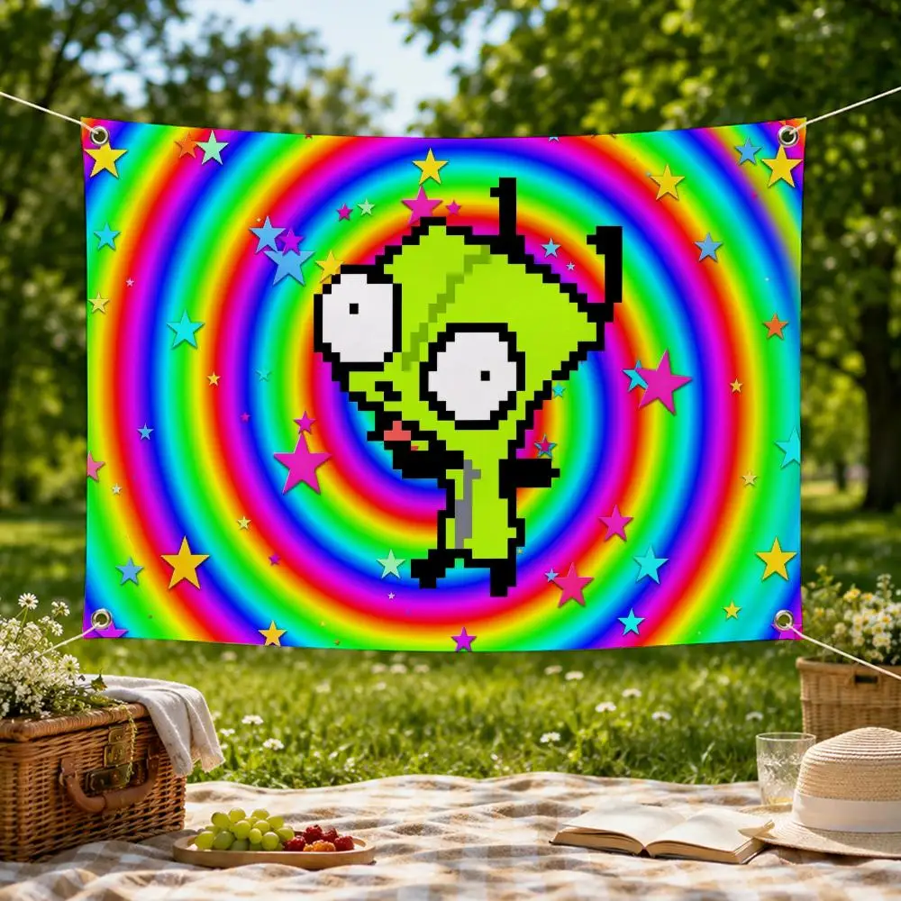 Cartoon Popular Classic Invader Zim Flags Wall Hanging Flag Banner for Bedroom Dorm Party Festival Camping Indoor Outdoor Decor