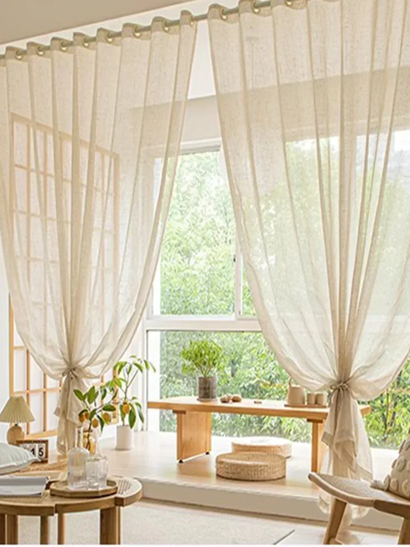 

Wedding Decoration Living Room Office Hotel For Home Ultraviolet-proof Window Curtains Cotton Linen Rustic Feeling Semi Sheer