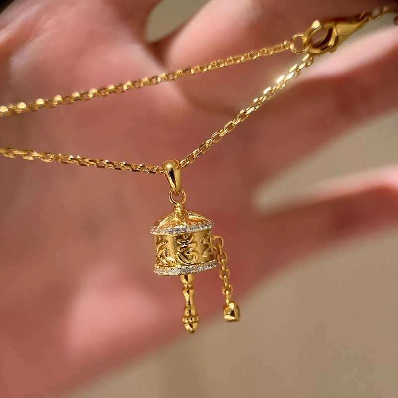 New in court style six character mantra prayer bucket necklaces light luxury exquisite and shiny collar chain jewelry gift