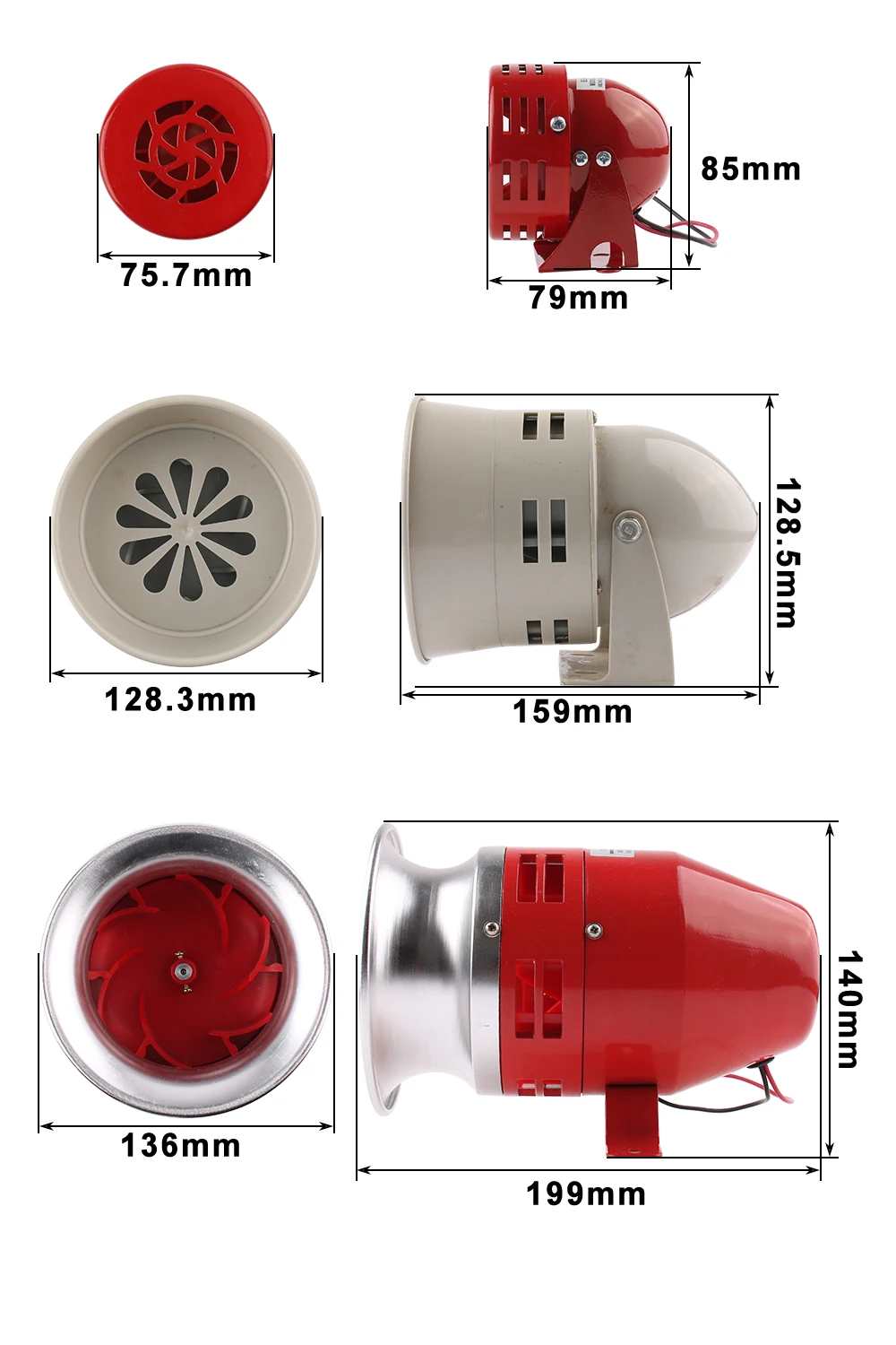 MS-190/290/390 DC 12V 24V AC220V 110V Red Mini Metal Motor Siren Industrial Alarm Sound electrical guard against theft 130dB