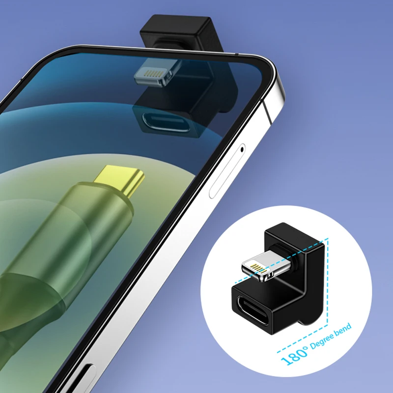 1 قطعة مناسبة لمحول أبل 13 شحن سريع لعبة على شكل حرف U دون حجب الأيدي إضاءة أبل إلى رأس محول TypeC #4