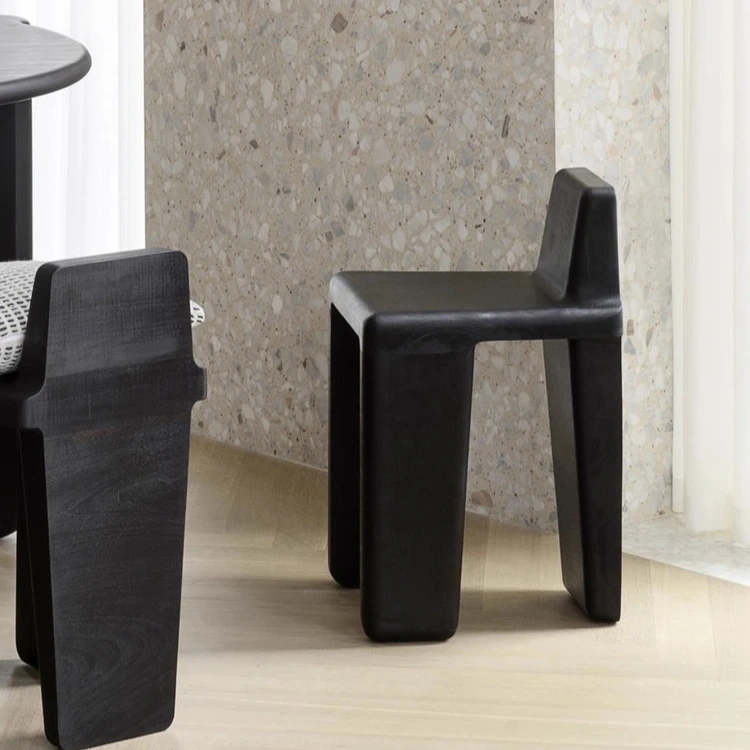 

Solid Wood Table Chair Cream Style Makeup Stool Wabi-Sabi Style Vintage Backrest Designer Black Dining Chair