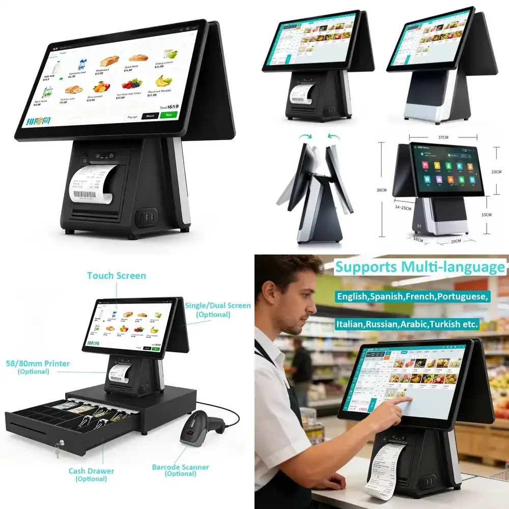 Windows Cash Register System Touch POS for Restaurants with 58 mm or 80 mm Printer All-in-One POS Machine