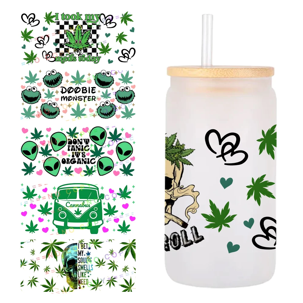 

Weed leaf 3D UV DTF Wraps Transfer Sticker DIY For 16oz Libbey Glass Cup Waterproof Wrap Transfers Decals Coffee Cup