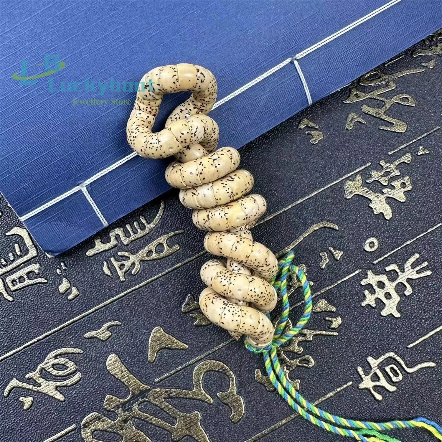 Natural and original Star Moon Bodhi Child 108 Buddhist beads bracelet with pig colon and Tibetan style slanted fan face bracele