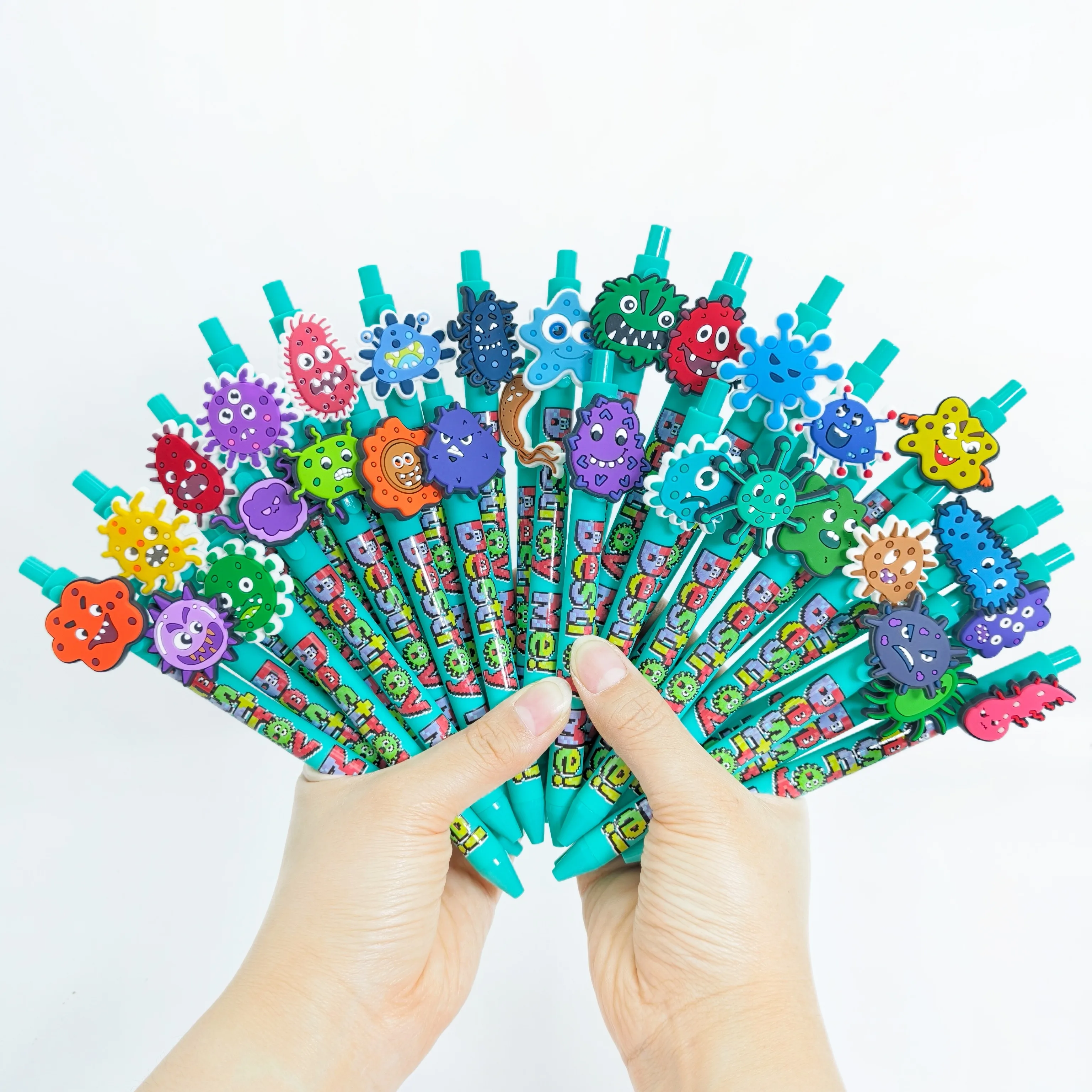

15pcs/25pcs Microbe and Virus Pattern Round Ball Pens - Virus Elimination Theme Student Writing Office Stationery