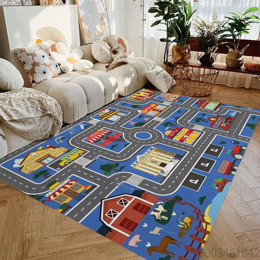 Car Play Mat for Boys and Girls Highway City Traffic-Themed Rugs for Kids Toy Cars Kids Rugs for Pla