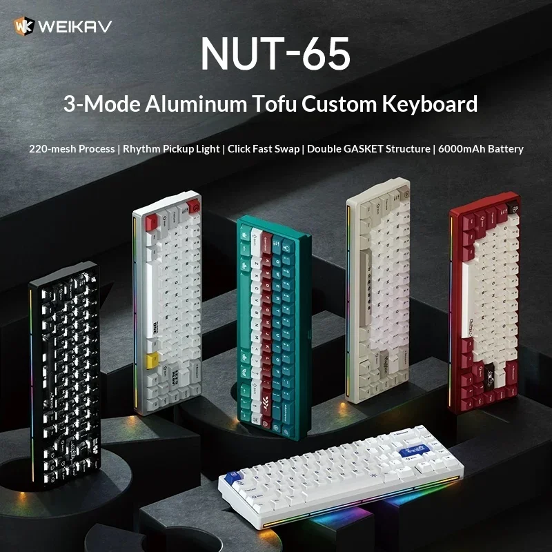 WEIKAV NUT65 65% Tri-Mode Aluminum Mechanical Keyboard 6000mAh Hot-Swappable RGB For Gifts