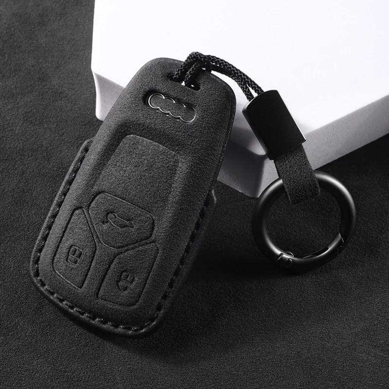 Capa de Couro para Chave Remota de Carro Audi A4 B9 A5 A6 8S 8W Q5 Q7 4M S4 S5 S7 TT TTS TFSI - Protetor de Chaveiro e Acessórios Automotivos