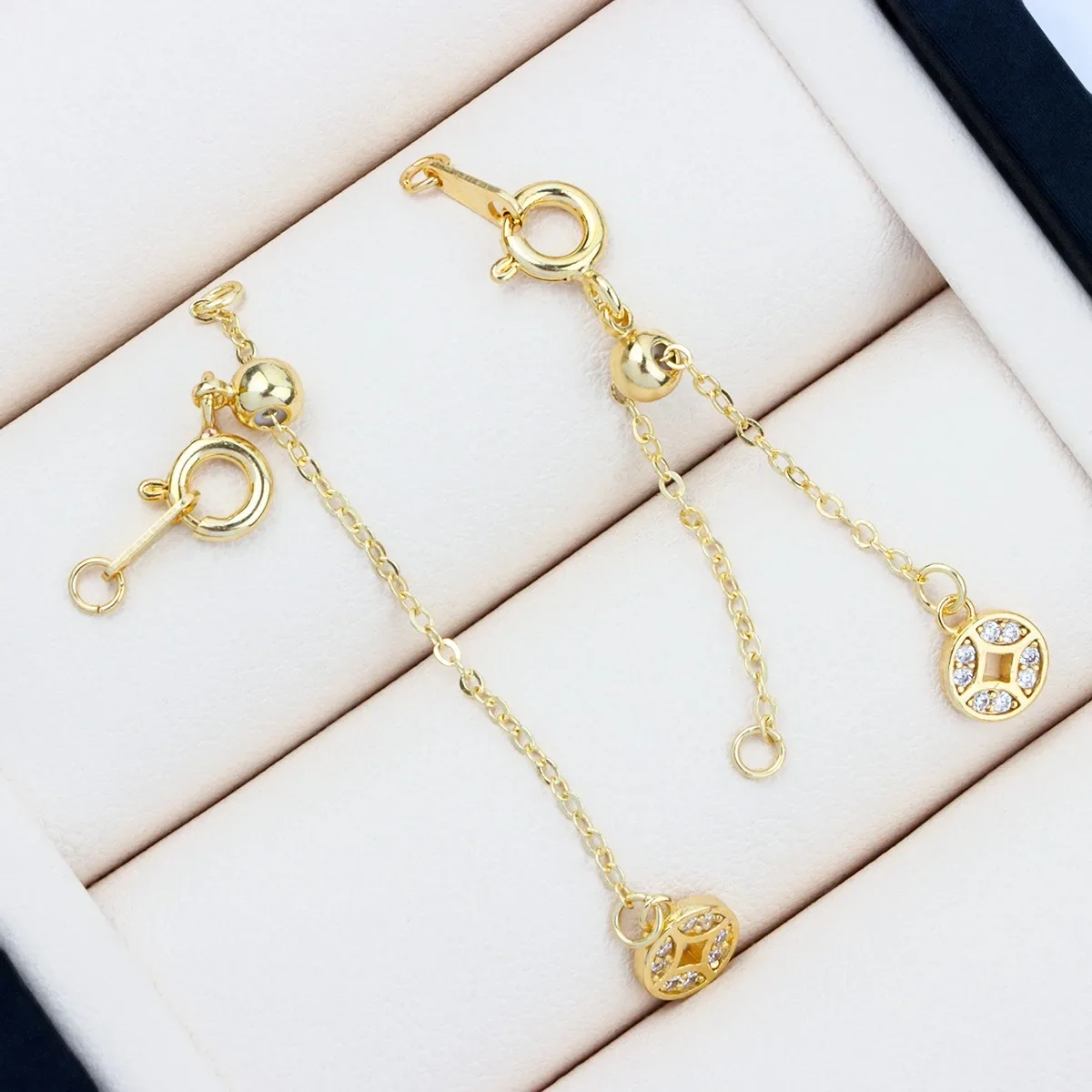 18K مطلي الذهب الحقيقي قابل للتعديل سحب سستة النمط الصيني النحاس عملة قلادة التشطيب العالمي DIY بها بنفسك مجوهرات اكسسوارات #3