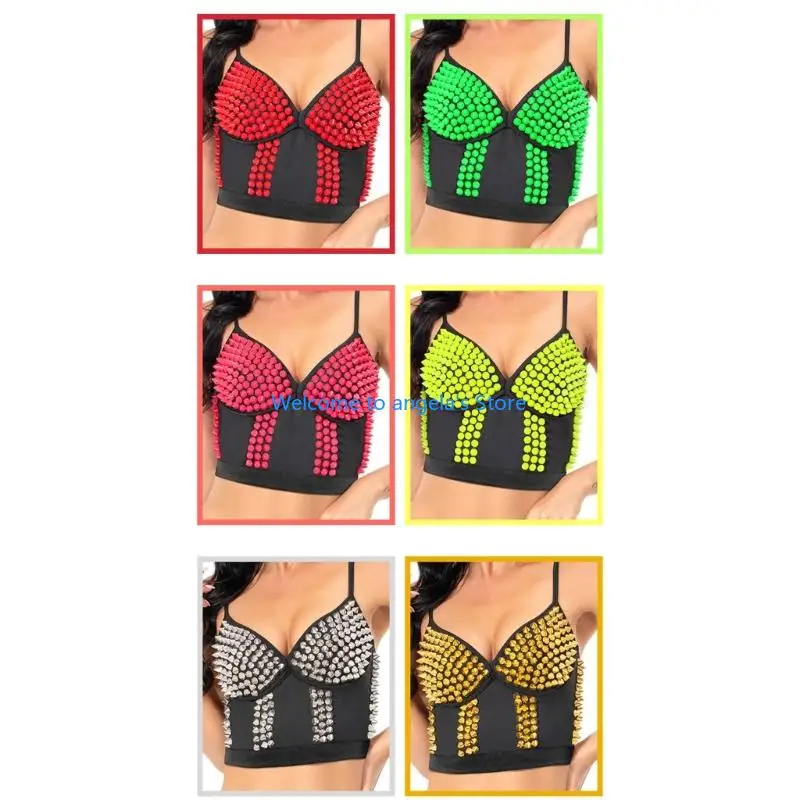 X4YC gotyckie nity punkowe biustonosz push up krótki top klubowy gorset na imprezę biustonosz Camisole Raves stroje do dla