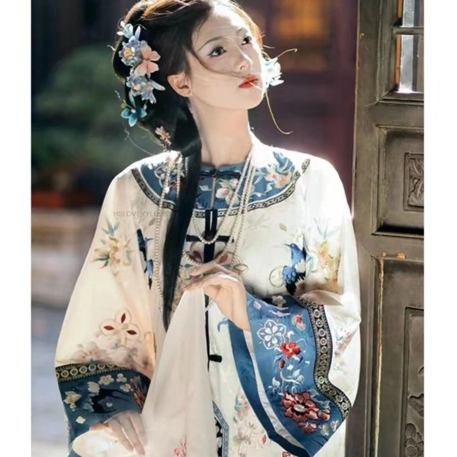 

Early Spring Chinese Style National Style Palace Qing Dynasty Ancient Costume Hanfu Mamian Skirt two-piece Set Women Qipao Set