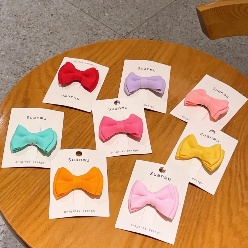 

8pcs/lot Children Candy Color Bow Tie Hairpin Cute Baby Versatile Side Hairpin Girl Double Layer Handmade Fabric Bangs Clip ZX07