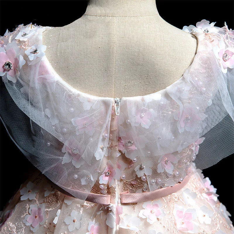 

Розовое светлое роскошное летнее платье принцессы для девочек, новый продукт, детское маленькое свадебное платье для подиума и скрипки