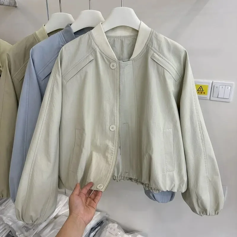

Korean Coat Women's New Retro Jacket Spring Autumn 2025 Big Pocket Collar Outerwear Short Female Overwear Versatile Casual Tops