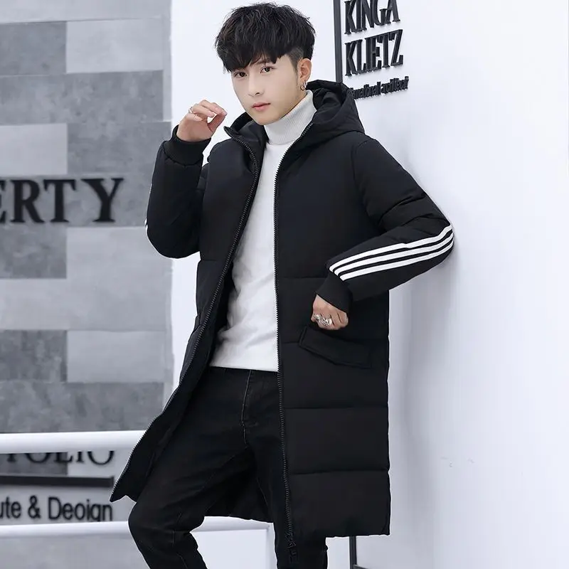 Winter men's cotton jacket, medium length, thickened cotton jacket, Korean version trend, oversized cotton jacket for teenagers