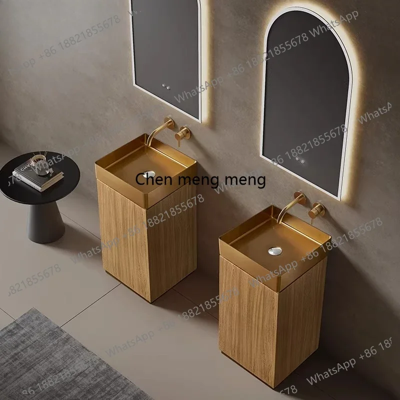 

Напольная раковина-тумба Discunt в минималистичном средневековом стиле из нержавеющей стали с текстурой дерева, вертикальная, для клуба, креативная, художественная