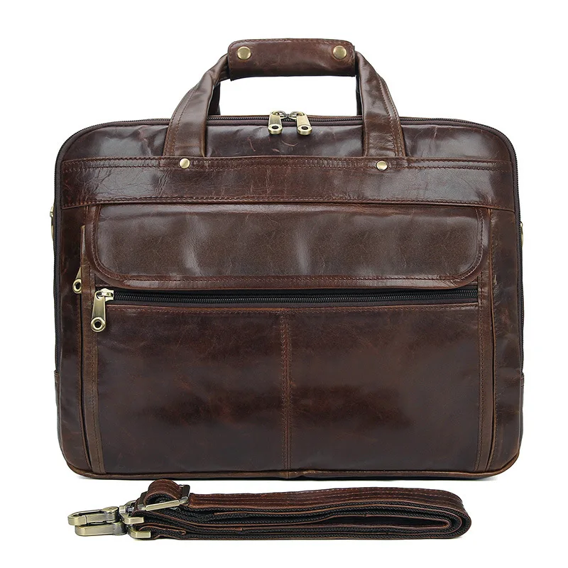 Men Wax Leather Bag Large Capacity Genuine Cowhide Casual Crossbody Shoulder Laptop Business Briefcase