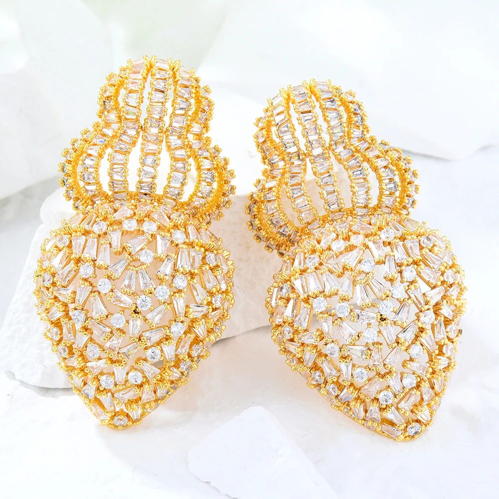 Siscathy Indian Gorgeous Geometry Hanging Earrings For Women Cubic Zirconia Earring Wedding Party Anniversary Jewelry Female