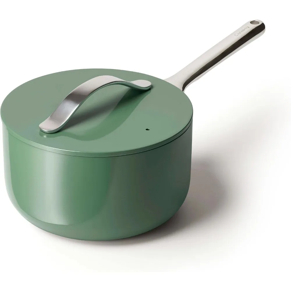 

Керамическая кастрюля для соуса с антипригарным покрытием и крышкой (3 карата) — нетоксичная, без PTFE и PFOA — безопасная для духовки и совместима со всеми плитами (Ga
