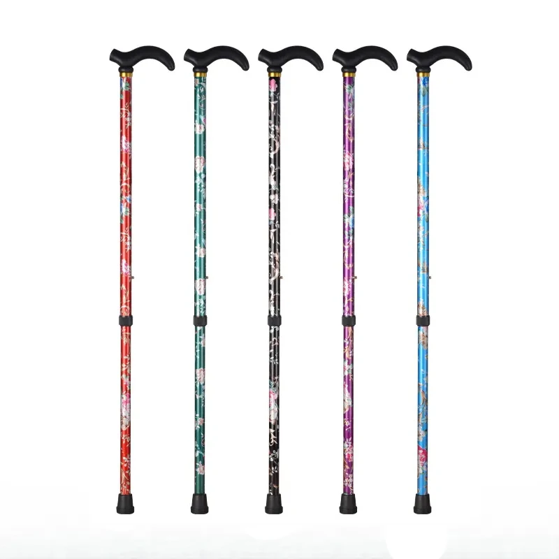 

Outdoor Walking Stick 2-Section Print Flower Crutch Aluminum Alloy Retractable Crutches Elderly Metal Walking Cane Multifunction