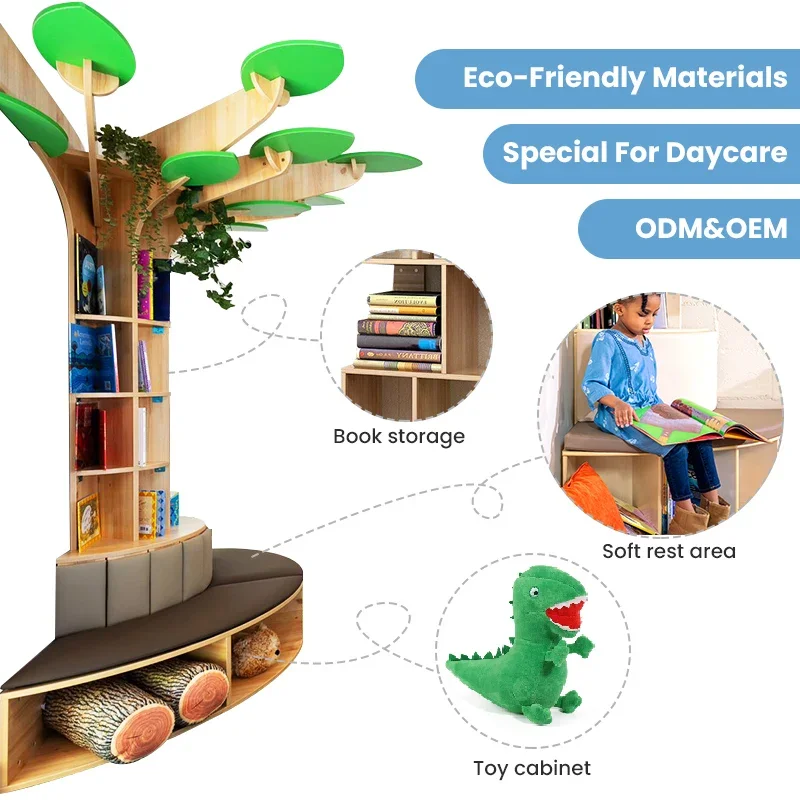 Kindergarten library furniture bookshelf table and chair set daycare supplies