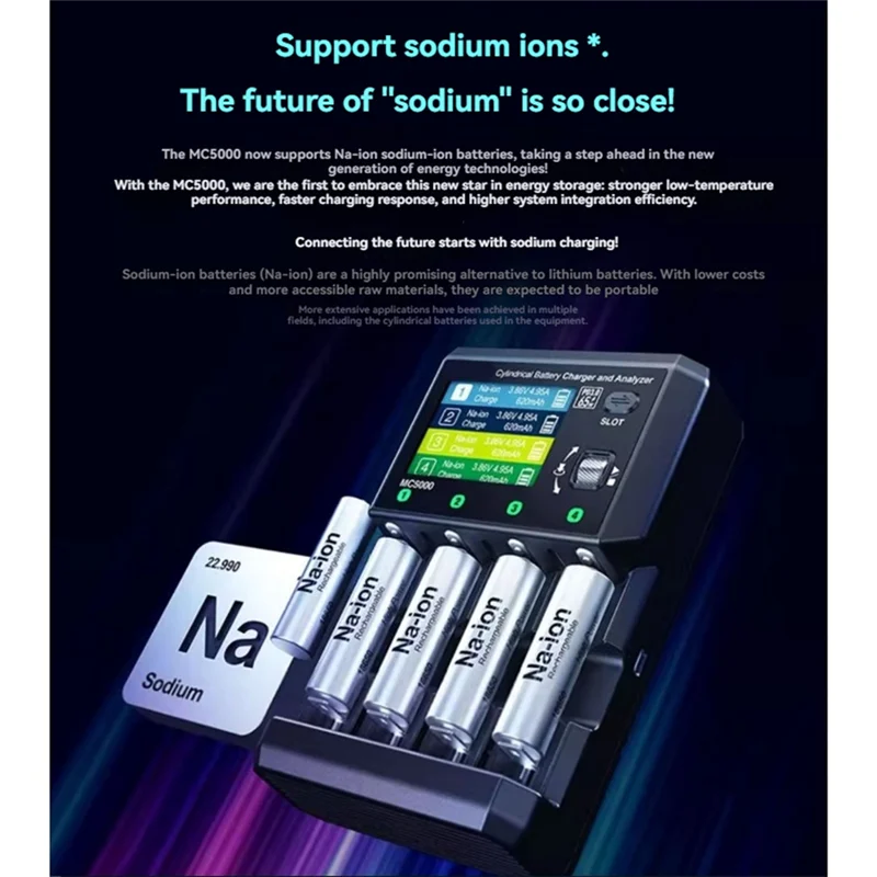 【اشتريها الآن!】شاحن بطارية ذكي MC5000 PD 3.0 Max 65W تطبيق بلوتوث لـ Li- HV Life Nimh Nicd Eneloop Nizn RAM LTO Na-