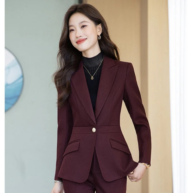 

Women Single Button Long Sleeved Formal Blazer Jacket and Trousers Two-piece Suit Elegant Streetwear Ladies Pants Set Clothing
