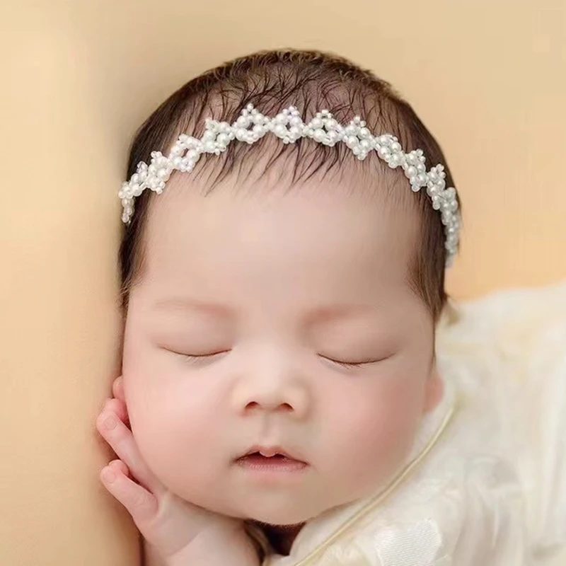 Newborn Headband for Photography Props Flower Baby Girl Tieback Flowers Pearl Wreath Newborn Photography Infant Hair Accessories