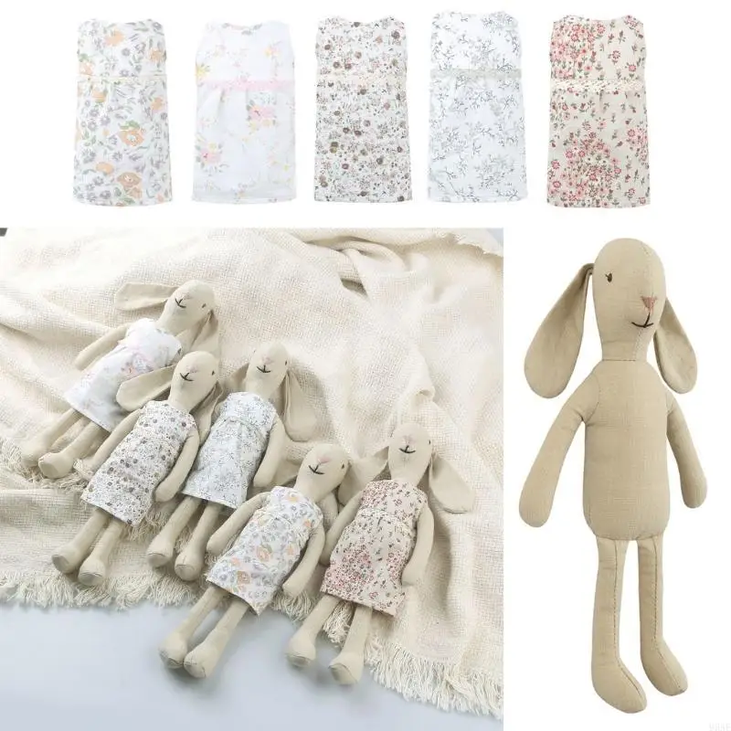 

95AE 10inch Lovely Stuffed Rabbit Toy/ Floral Dress Clothes Dress Girls DIY Roleplay Dress Up Rabbit Game Stuffed Animal