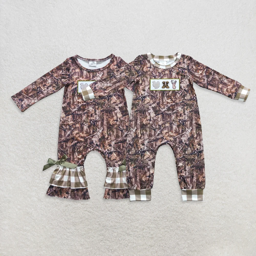 

Sibling Baby Girls And Boys Camouflage Deer Print Romper Long Sleeves for Fall Season Comfortable Cotton Outfit for Infants
