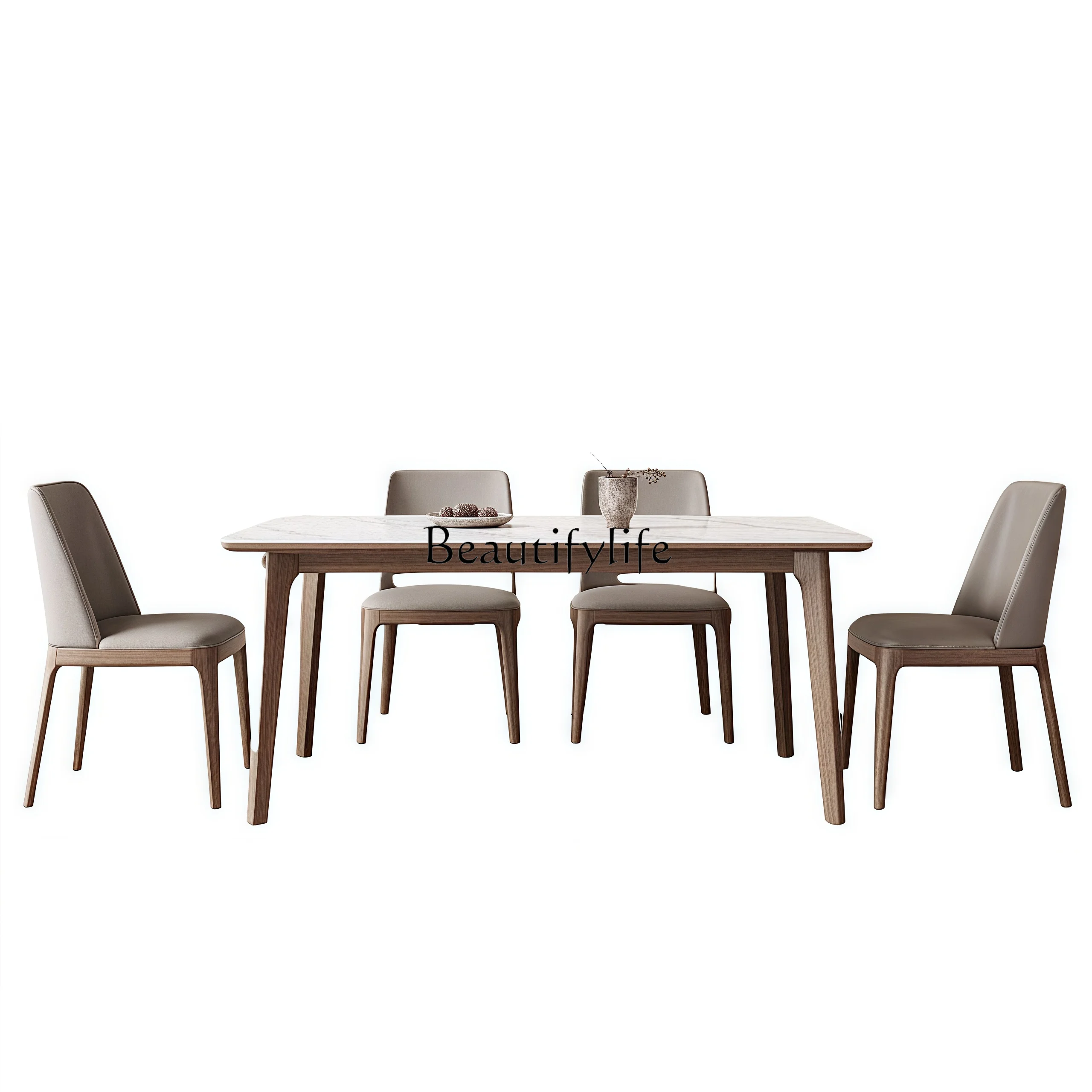 

05-Nordic solid wood ash wood slate dining table simple modern walnut full tray baseplate dining table