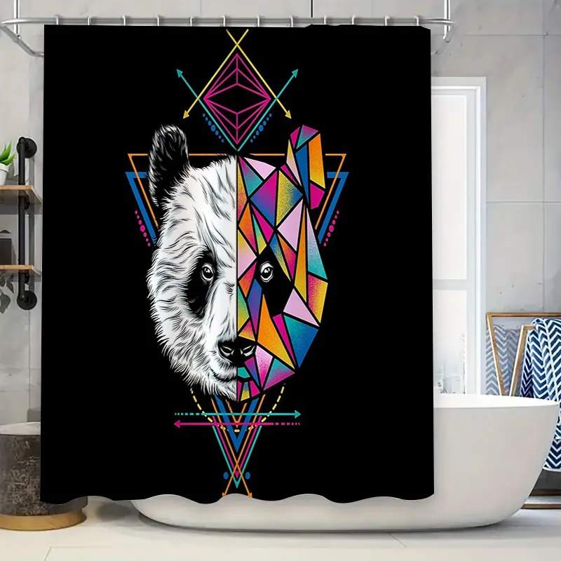

Geometric Panda Shower Curtain Modern Abstract Art Bathroom Decor Washable Waterproof Fabric Liner Set