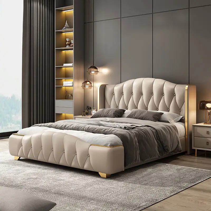 Victorian furniture luxury Italian bedroom 1.8m bed leather modern Italian luxury double bed French bed