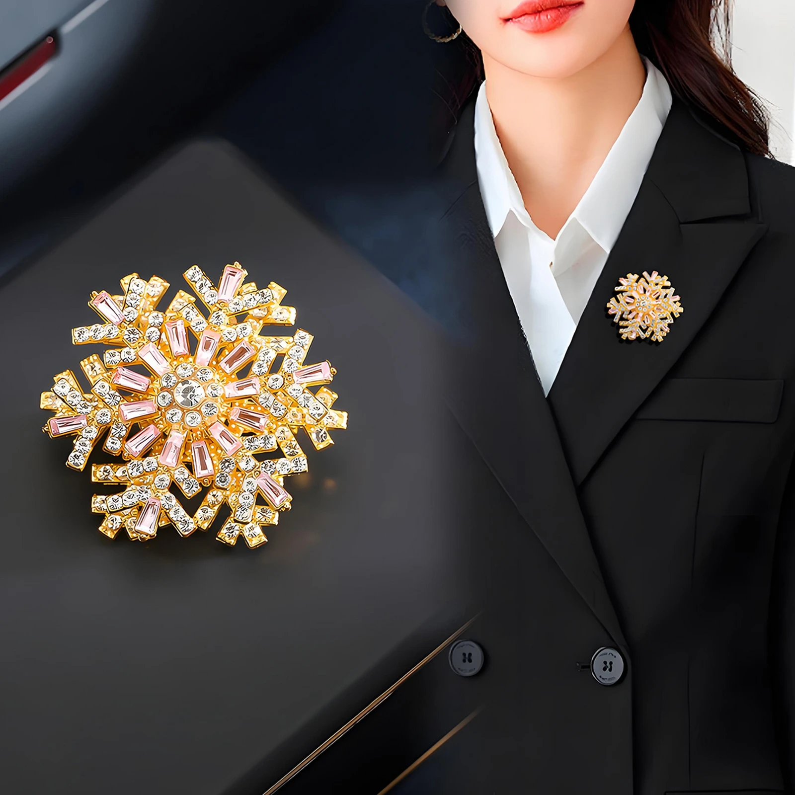 Snowflake Brooch Pins Elegant Rhinestone Snowflake Pins Delicate Clothing Accessories for Women