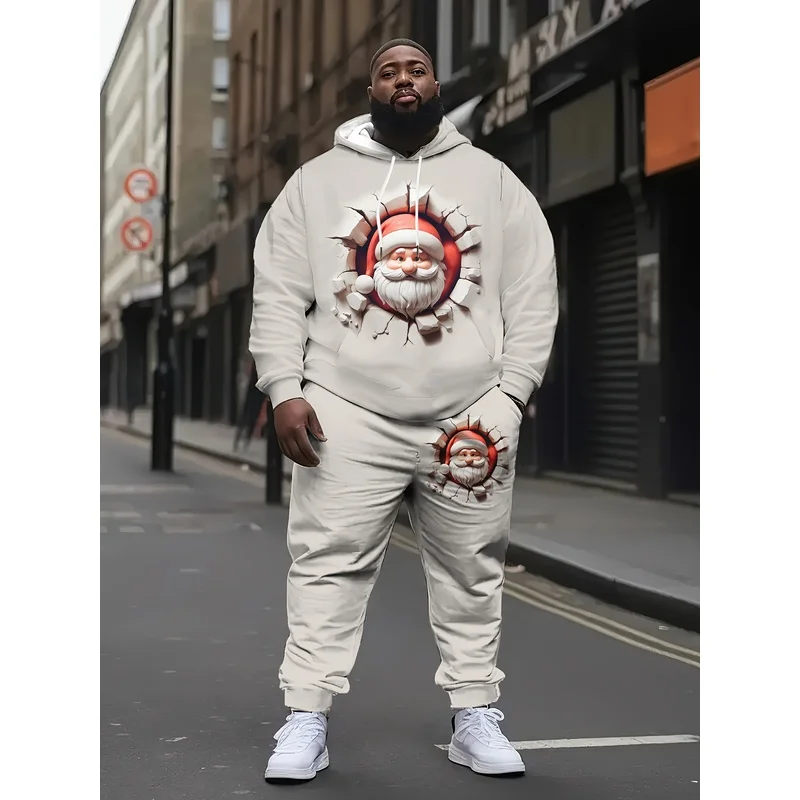 Fashionable Christmas Clothing, Santa Claus Pattern Printed Hoodie With Pockets, Street Party Casual Sportswear, Men'S Holiday