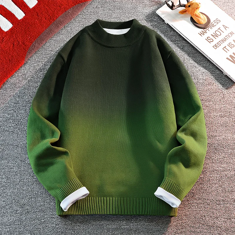 GIOIO men's knitted sweater, round neck gradient loose casual sweater, autumn and winter bottoming pullover