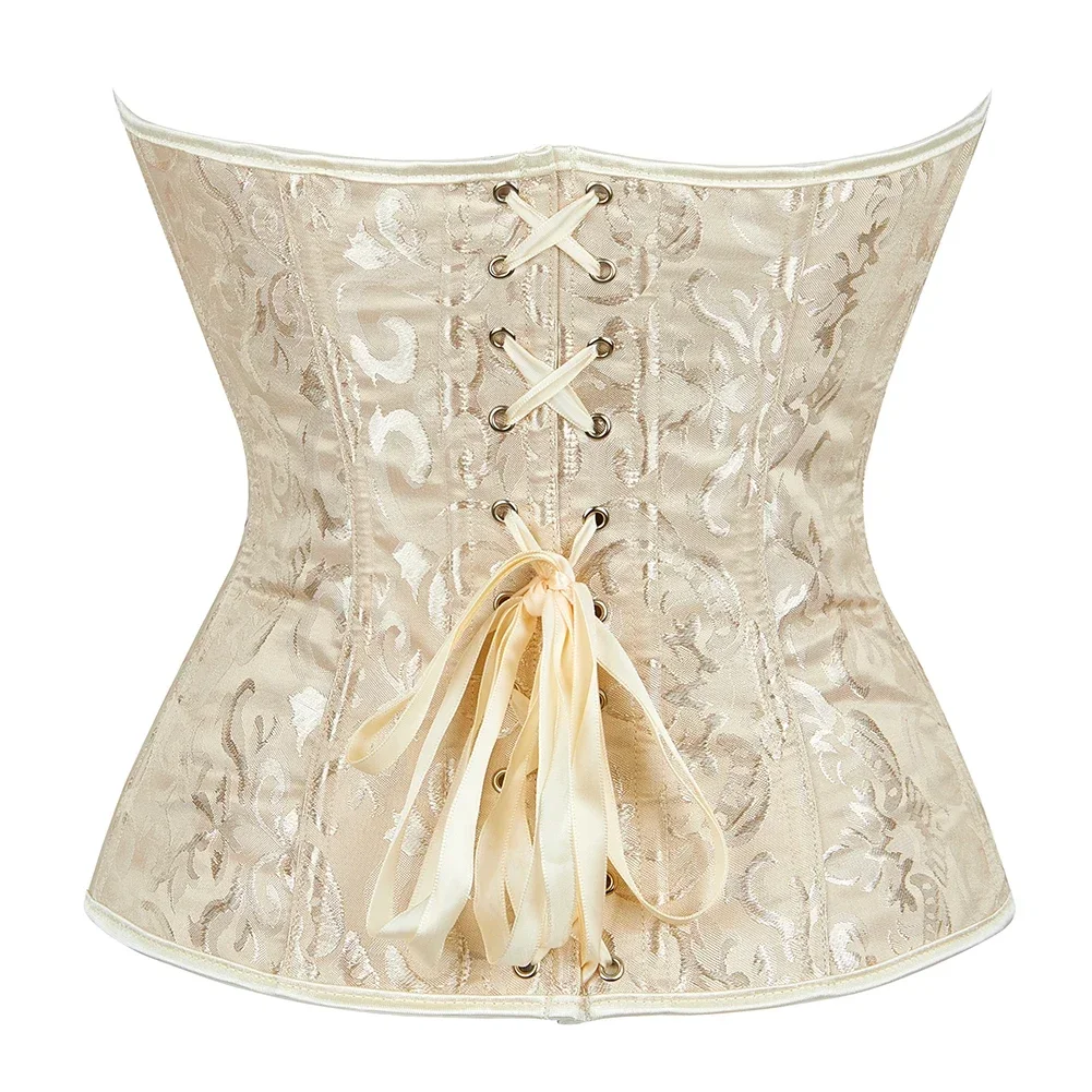 Корсет Топ Бюстье Сексуальная женская корсетная блузка на шнуровке Жаккардовая готическая парча Винтажная мода Бежевый Плюс Размер