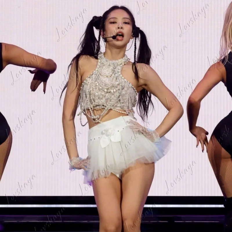 

Women White Kpop Stage Suit Slim Jazz Dance Costume Girls Group Performance Uniform