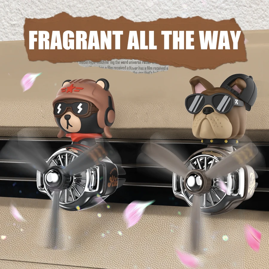 Head shaking rotating pilot bulldog bear car air fresheners vent accessories cool fun decor perfume fragrance aroma diffuser men - view 3