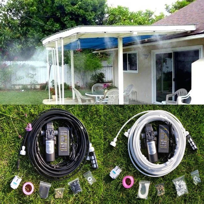 12V pump + power supply + low-pressure atomizing spray system set, trampoline cooling, humidification, dust removal, disinfectio